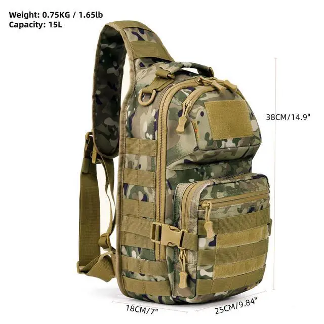 Alt view image 3 of 6 - 15L 1050D Urban Tactical Sling Bag for Men, 12 Inch Laptop, Camo | Water Resistant Heavy Duty MOLLE Crossbody One Shoulder Strap Backpack, Everyday Carry Commuting, Travel, Cycling, Motorcycle