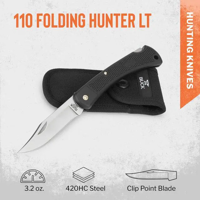 Alt view image 3 of 7 - 110 Folding Hunter LT Knife, 3-3/4" Blade, Lockback Design, Nylon Handle, 420HC Stainless Steel Clip Point Blade, Sheath Included, Hunting Knife Made in the USA, 3.2 oz