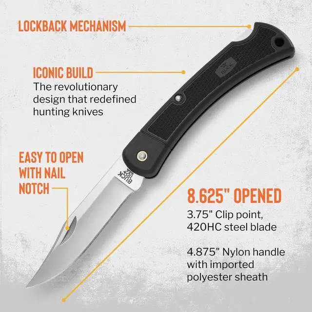 Alt view image 6 of 7 - 110 Folding Hunter LT Knife, 3-3/4" Blade, Lockback Design, Nylon Handle, 420HC Stainless Steel Clip Point Blade, Sheath Included, Hunting Knife Made in the USA, 3.2 oz