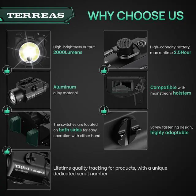 Alt view image 7 of 7 - Upgraded 2000 Lumens Magnetic Rechargeable Weapon Light & Green Laser Combo, Aluminum Alloy Tactical Flashlight with Adjustable Rail, Strobe Mode, Fits Most Picatinny/GL Rail & Holsters