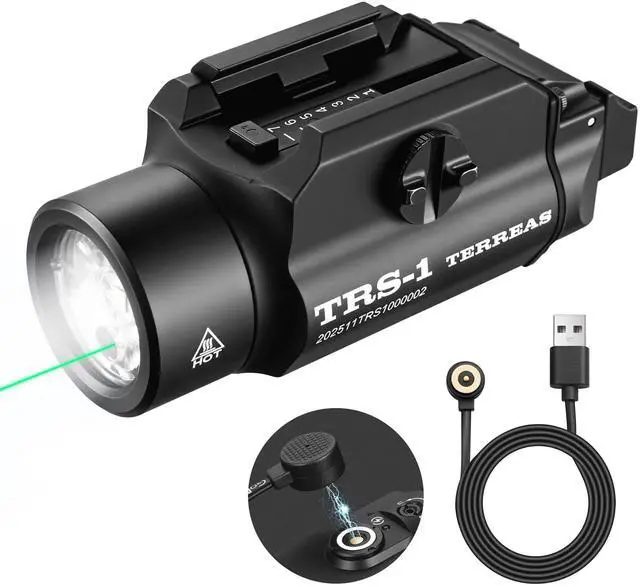 Main image of Upgraded 2000 Lumens Magnetic Rechargeable Weapon Light & Green Laser Combo, Aluminum Alloy Tactical Flashlight with Adjustable Rail, Strobe Mode, Fits Most Picatinny/GL Rail & Holsters