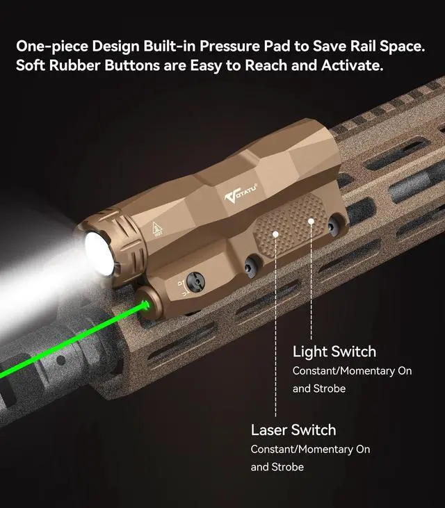 Alt view image 2 of 7 - M6L-G Picatinny/Mlok Flashlight Laser Combo Built-in Touch Pad Switch, Max 2400 Lumens LED Light and Green Laser with Tactical Strobe Mode, USB Magnetic Rechargeable