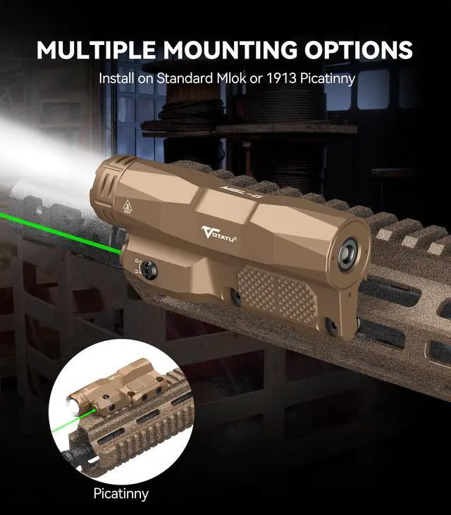 Alt view image 3 of 7 - M6L-G Picatinny/Mlok Flashlight Laser Combo Built-in Touch Pad Switch, Max 2400 Lumens LED Light and Green Laser with Tactical Strobe Mode, USB Magnetic Rechargeable