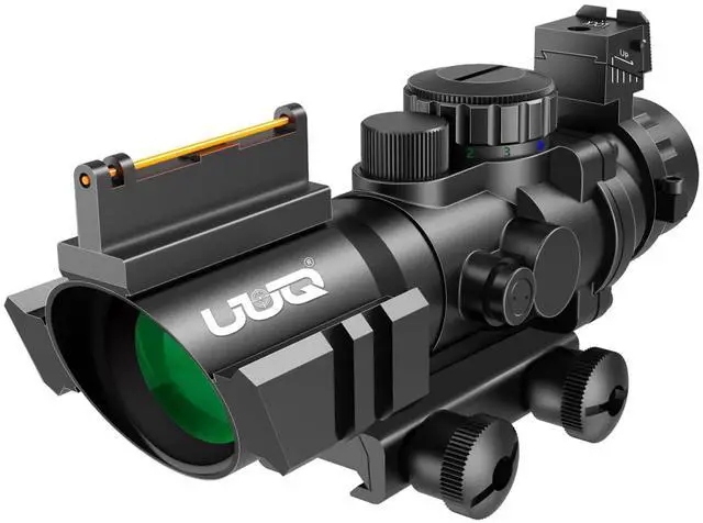Main image of Prism 4x32 Red/Green/Blue Triple Illuminated Rapid Range Reticle Rifle Scope W/Top Fiber Optic Sight and Weaver Slots