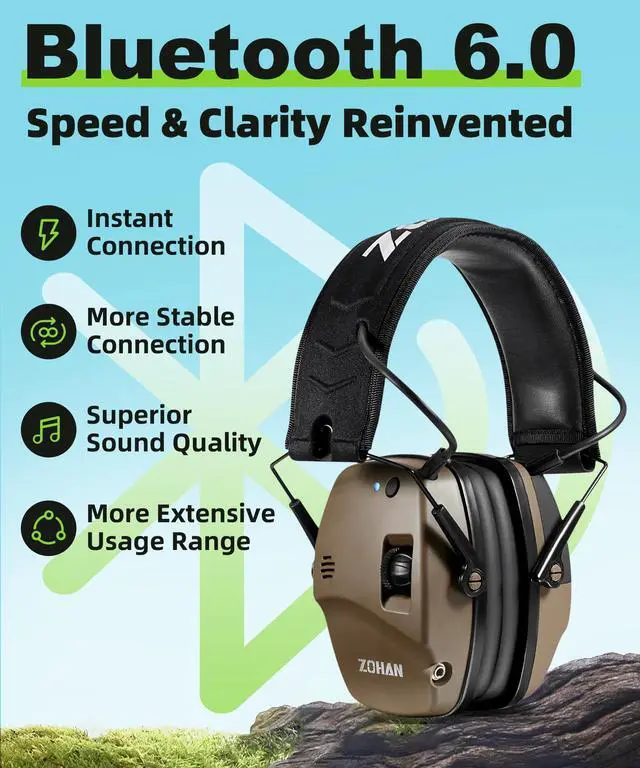 Alt view image 3 of 7 - 035 Bluetooth 6.0 Shooting Ear Protection Earmuff, Active Noise Canceling, Hearing Protection with Sound Amplification (Brown Bluetooth)
