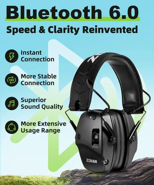 Alt view image 3 of 7 - 035 Bluetooth 6.0 Shooting Ear Protection Earmuff, Active Noise Canceling, Hearing Protection with Sound Amplification (Black Bluetooth)