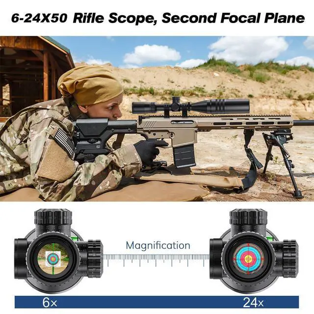 Alt view image 2 of 7 - Long Range Rifle Scope,4-16X/6-24X Rifle Scope,SFP Crosshairs Reticle Scopes,with 11mm&20mm Mount &Sunshade