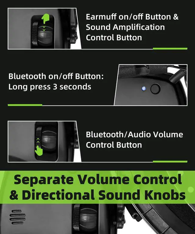 Alt view image 5 of 7 - 035 Bluetooth 6.0 Shooting Ear Protection Earmuff, Active Noise Canceling, Hearing Protection with Sound Amplification (Black Bluetooth)