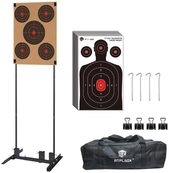 Main image of Shooting Target Stand with 10pcs 17x25 Inch Paper Targets, Durable Paper Target Holder with Stable Adjustable Base for Cardboard Silhouette, H Shape, USPSA/IPSC, IDPA Practice