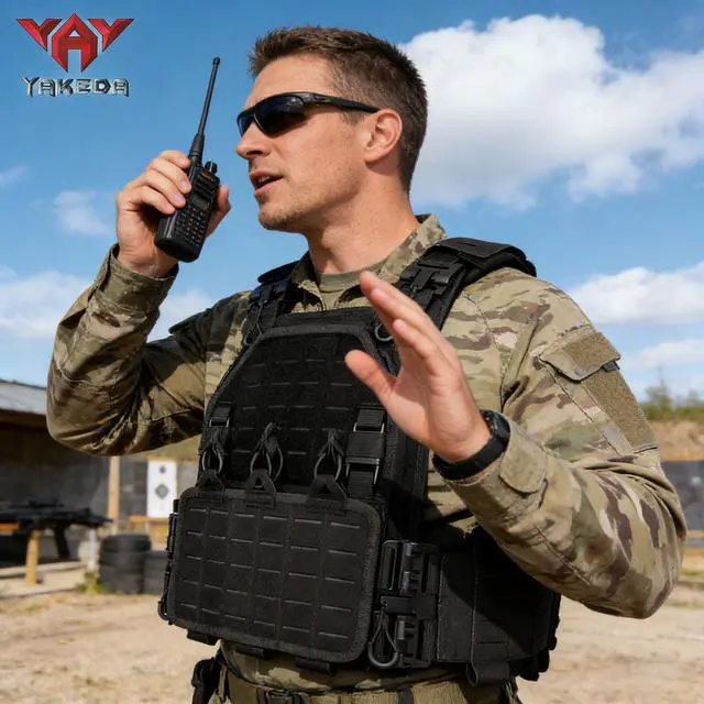Alt view image 4 of 7 - YAKEDA Tactical Outdoor Vest for Men /1000D Nylon Quick Release Laser-Cutting Modular Lightweight Vest