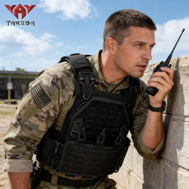 Alt view image 6 of 7 - YAKEDA Tactical Outdoor Vest for Men /1000D Nylon Quick Release Laser-Cutting Modular Lightweight Vest