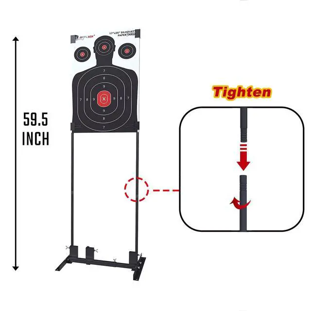 Alt view image 6 of 7 - Shooting Target Stand with 10pcs 17x25 Inch Paper Targets, Durable Paper Target Holder with Stable Adjustable Base for Cardboard Silhouette, H Shape, USPSA/IPSC, IDPA Practice