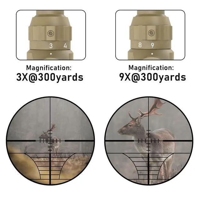 Alt view image 3 of 7 - 3-9x40 Rifle Scope with Red/Green Illuminated Rangefinder Reticle, 20mm Picatinny/Weaver Rings Included, 1/4 MOA Adjustment, Fast Focus Eyepiece, Waterproof Fogproof