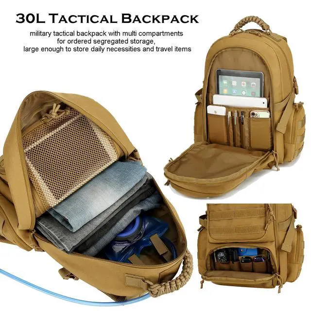 Alt view image 3 of 7 - 30L Military Tactical Backpack for Men 3 day Assault Pack Molle Daypack Army Hiking Rucksack (Khaki)