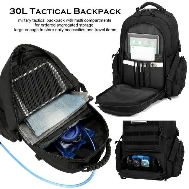 Alt view image 3 of 7 - 30L Military Tactical Backpack for Men 3 day Assault Pack Molle Daypack Army Hiking Rucksack (Black)