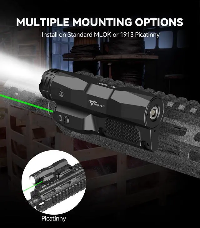 Alt view image 3 of 7 - M6L-G Picatinny/Mlok Flashlight Laser Combo Built-in Touch Pad Switch, Max 2400 Lumens LED Light and Green Laser with Tactical Strobe Mode, USB Magnetic Rechargeable