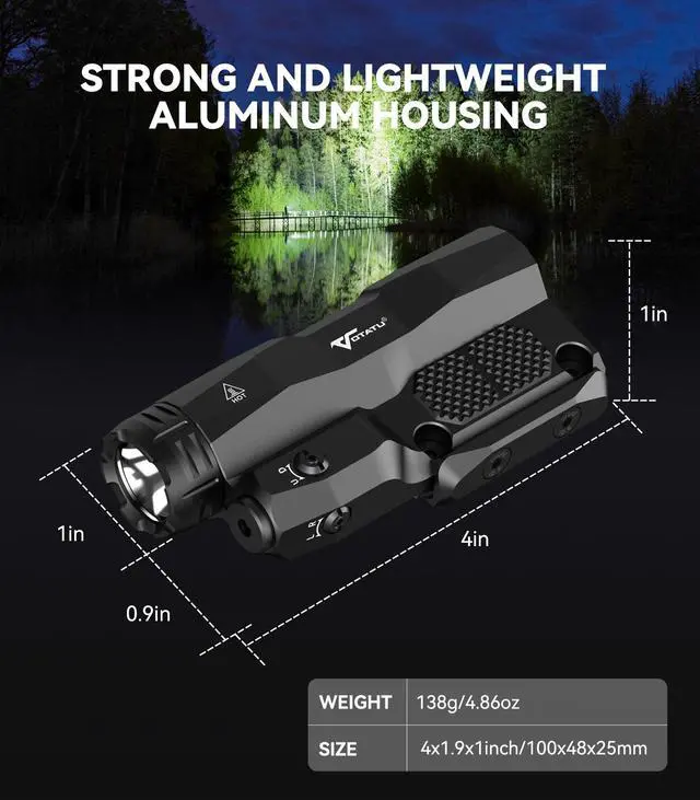 Alt view image 5 of 7 - M6L-G Picatinny/Mlok Flashlight Laser Combo Built-in Touch Pad Switch, Max 2400 Lumens LED Light and Green Laser with Tactical Strobe Mode, USB Magnetic Rechargeable