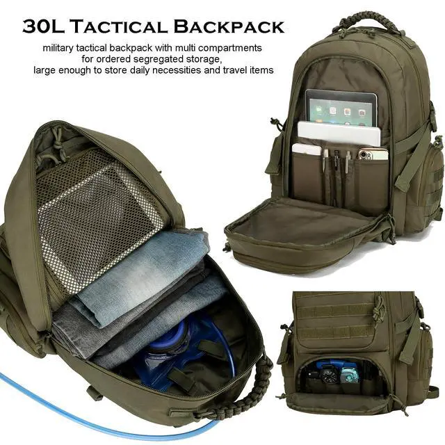 Alt view image 3 of 7 - 30L Military Tactical Backpack for Men 3 day Assault Pack Molle Daypack Army Hiking Rucksack (Army Green)