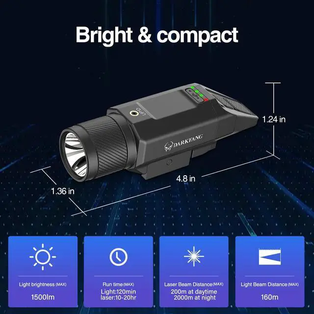 Alt view image 2 of 7 - Compact Red Laser Light Combo 1500 Lumen for Shotgun/Rifle Light | Momentary/Strobe Function for 1913 Picatinny Rail