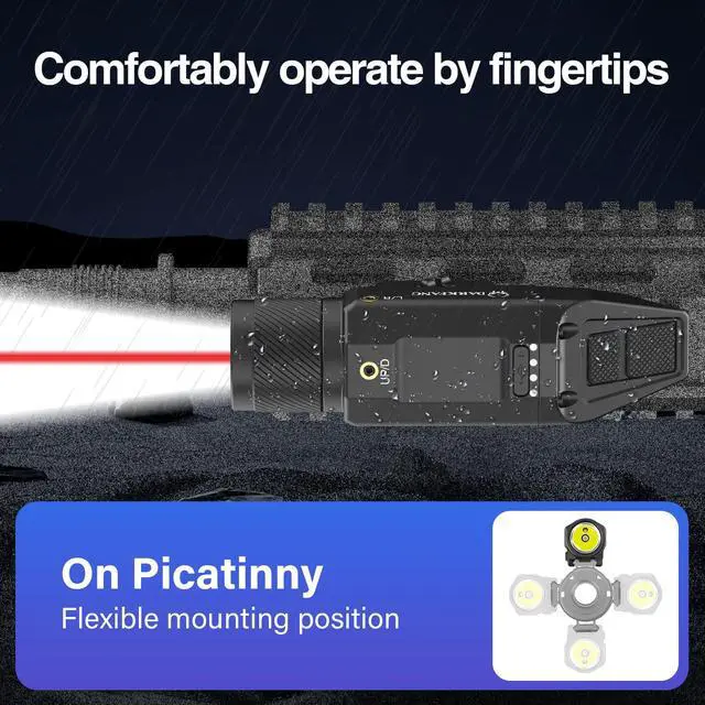 Alt view image 4 of 7 - Compact Red Laser Light Combo 1500 Lumen for Shotgun/Rifle Light | Momentary/Strobe Function for 1913 Picatinny Rail