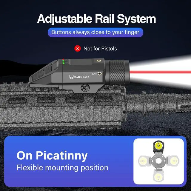 Alt view image 5 of 7 - Compact Red Laser Light Combo 1500 Lumen for Shotgun/Rifle Light | Momentary/Strobe Function for 1913 Picatinny Rail