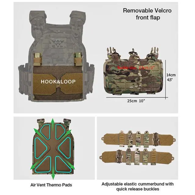 Alt view image 2 of 6 - YAKEDA Tactical Outdoor Vest for Men /1000D Nylon Quick Release Laser-Cutting Modular Lightweight Vest