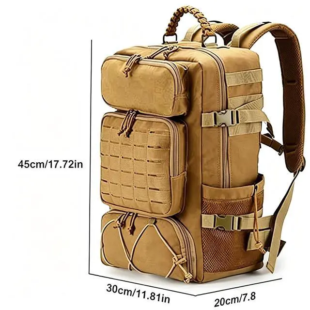 Alt view image 3 of 7 - Tactical Backpack for Men and Women, 35L Travel Military Backpack with Shoe Compartment, 1000D Water Resistant Molle Rucksack for Outdoor Hiking Travel Camping, Khaki Color