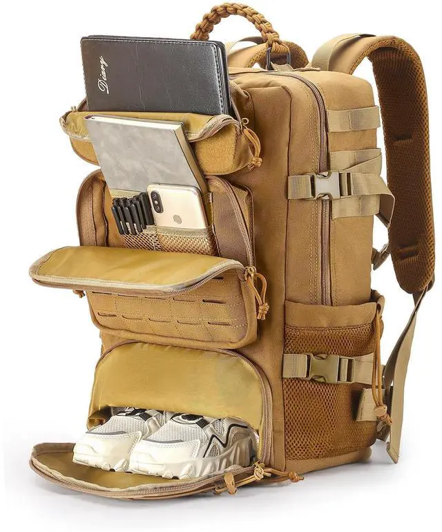 Main image of Tactical Backpack for Men and Women, 35L Travel Military Backpack with Shoe Compartment, 1000D Water Resistant Molle Rucksack for Outdoor Hiking Travel Camping, Khaki Color