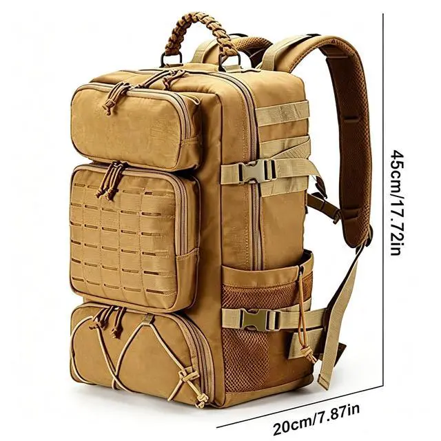 Alt view image 2 of 7 - Tactical Backpack for Men and Women, 35L Travel Military Backpack with Shoe Compartment, 1000D Water Resistant Molle Rucksack for Outdoor Hiking Travel Camping, Khaki Color