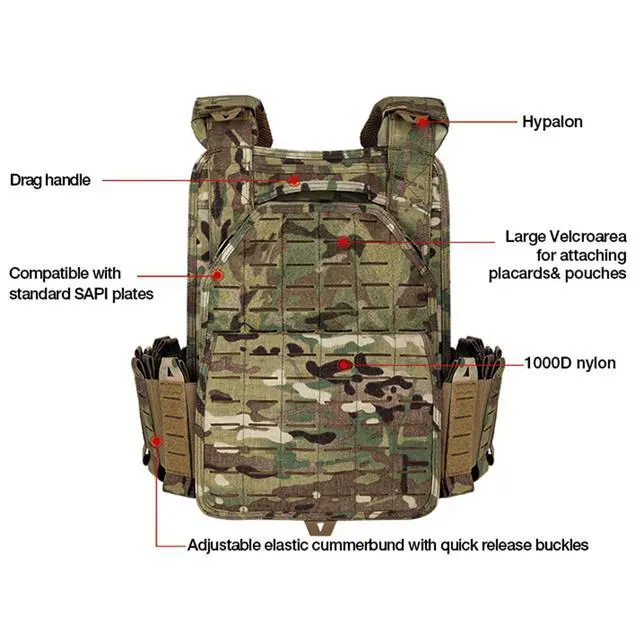 Alt view image 3 of 6 - YAKEDA Tactical Outdoor Vest for Men /1000D Nylon Quick Release Laser-Cutting Modular Lightweight Vest