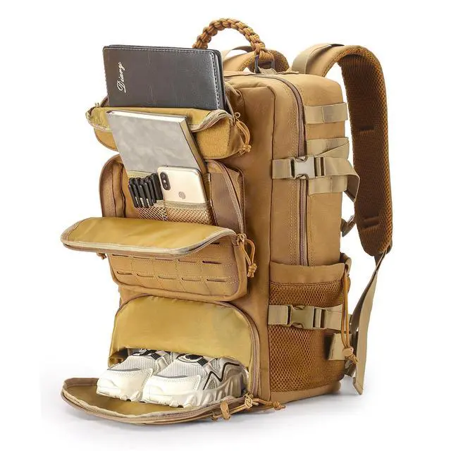 Alt view image 4 of 7 - Tactical Backpack for Men and Women, 35L Travel Military Backpack with Shoe Compartment, 1000D Water Resistant Molle Rucksack for Outdoor Hiking Travel Camping, Khaki Color