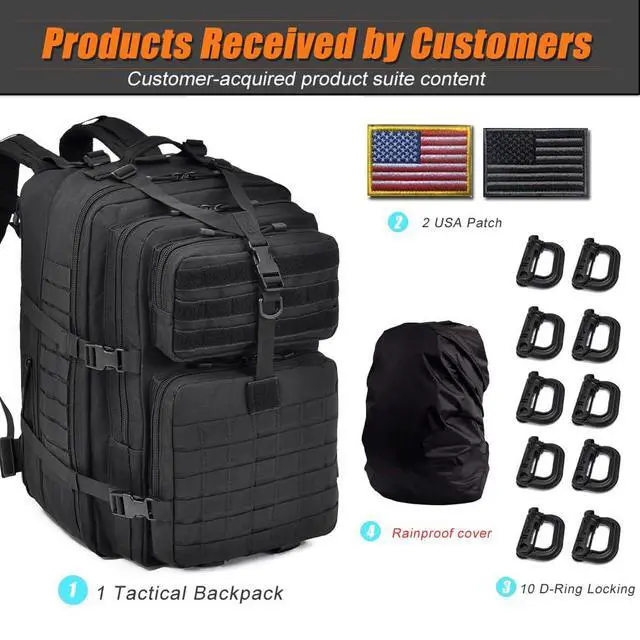 Alt view image 3 of 7 - 64L Large Tactical Backpack, Military Backpack, Molle Backpack, Tactical Bag, Hiking Daypacks (3, black)