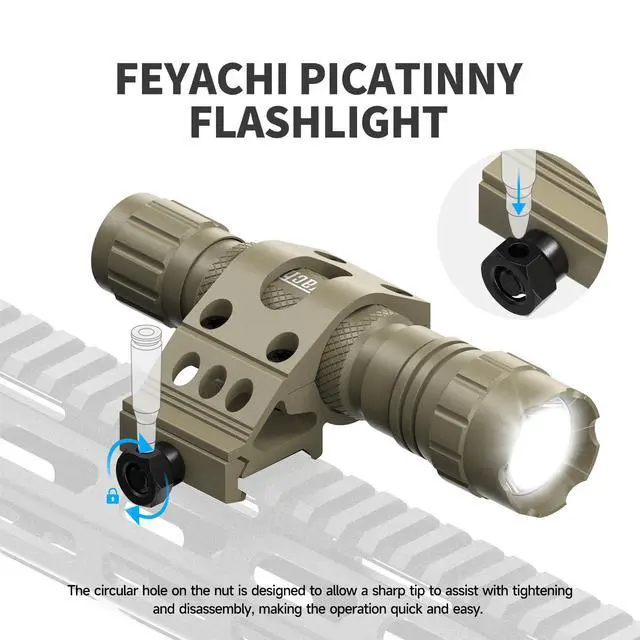 Alt view image 4 of 7 - Tactical Picatinny Flashlight Rifle Light Rail Mounted Flashlight | with Pressure Switch Rainproof and Shockproof 200m Beam 4H Runtime 1200 Lumens
