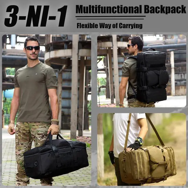 Main image of Tactical Travel Backpack 60L Military MOLLE Duffel Bag (Rain Cover & Patch Included)