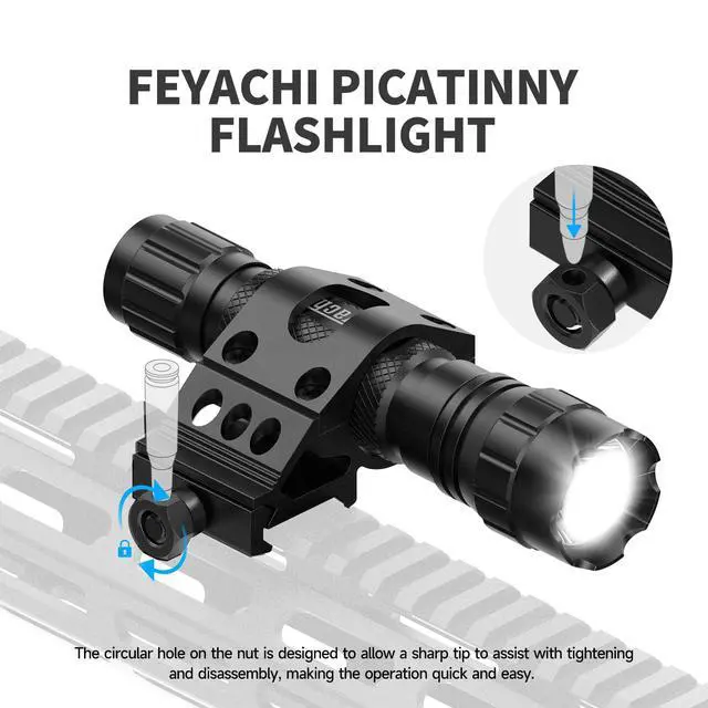 Alt view image 4 of 7 - Tactical Picatinny Flashlight Rifle Light Rail Mounted Flashlight | with Pressure Switch Rainproof and Shockproof 200m Beam 4H Runtime 1200 Lumens