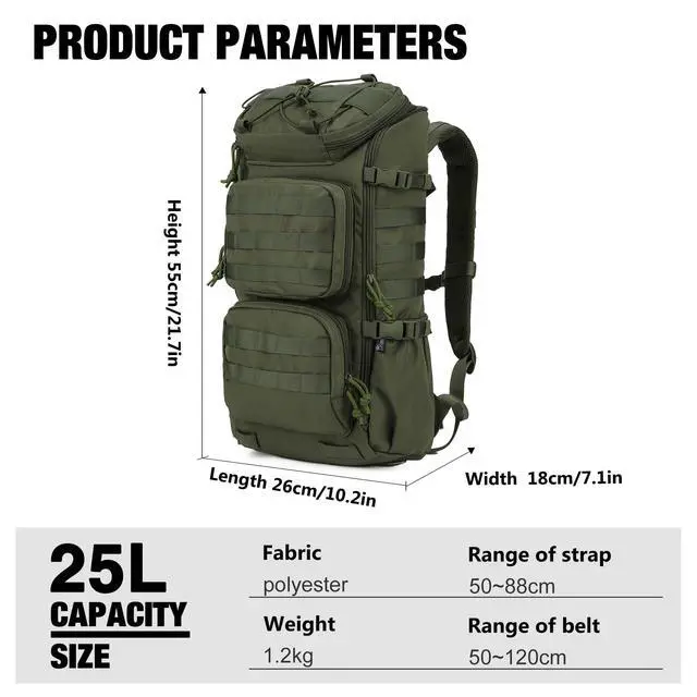 Alt view image 2 of 7 - Tactical Backpacks Molle Hiking daypacks for Motorcycle Camping Hiking Military Traveling,25L Backpack