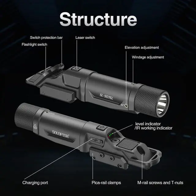 Alt view image 5 of 7 - 1750 Lumens Green Laser Light Combo for Rifle | Weapon Flashlight with Strobe/Momentary Compatible with Picatinny/ Mlok Rail, with Switch Protection Guard