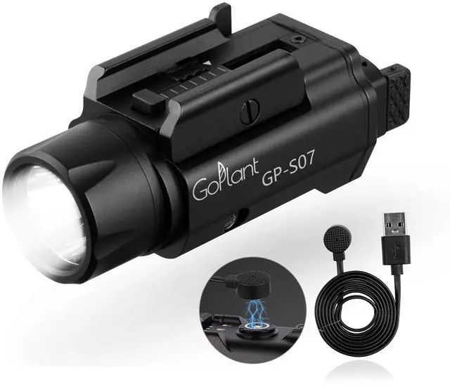 Main image of 2500 Lumens Weapon Light - Adjustable Rail LED Light, Aircraft-Grade Aluminum, Magnetic Rechargeable Strobe Tactical Flashlight for Picatinny or GL Rail