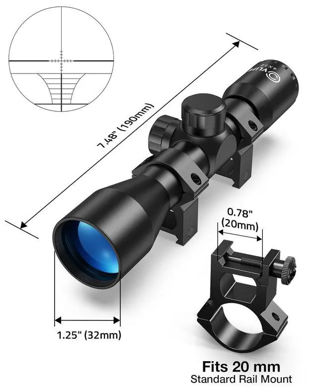 Alt view image 3 of 7 - 4x32 Compact Rifle Scope - 1 inch Tube Scope Optics Hunting Scope with Mounts