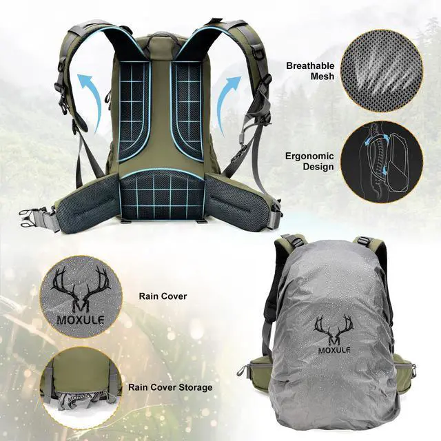 Alt view image 4 of 6 - Hunting Backpack Waterproof Pack: 25L Hunting Gear with Rain Cover,Hunting Day Pack with Rifle Bow Gun Holder (Green)