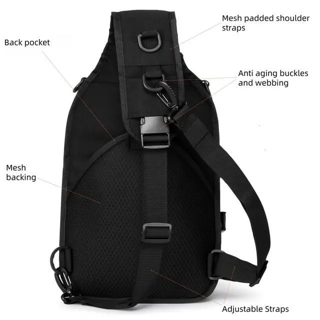 Alt view image 6 of 6 - 15L 1050D Urban Tactical Sling Bag for Men, 12 Inch Laptop, Black | Water Resistant Heavy Duty MOLLE Crossbody One Shoulder Strap Backpack, Everyday Carry Commuting, Travel, Cycling, Motorcycle