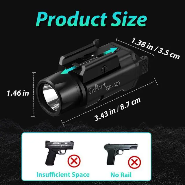 Alt view image 5 of 7 - 2500 Lumens Weapon Light - Adjustable Rail LED Light, Aircraft-Grade Aluminum, Magnetic Rechargeable Strobe Tactical Flashlight for Picatinny or GL Rail