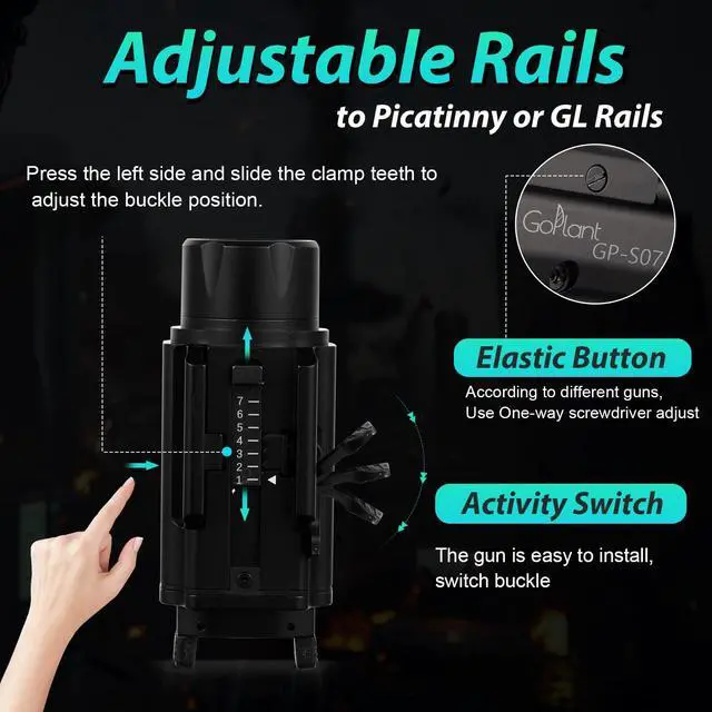 Alt view image 7 of 7 - 2500 Lumens Weapon Light - Adjustable Rail LED Light, Aircraft-Grade Aluminum, Magnetic Rechargeable Strobe Tactical Flashlight for Picatinny or GL Rail