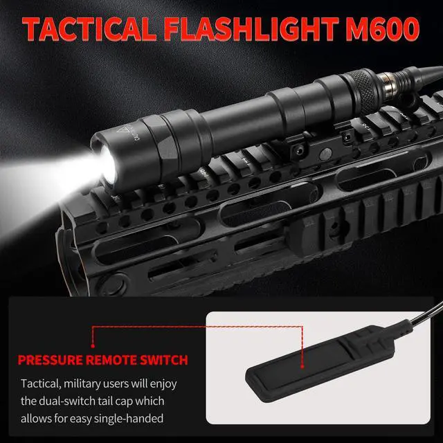 Alt view image 2 of 7 - Tactical Flashlight 800 Lumens with Remote Pressure Switch and M-Mount, Picatinny Mount (600)