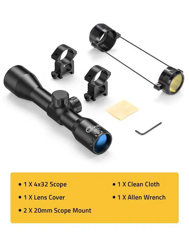Alt view image 7 of 7 - 4x32 Compact Rifle Scope - 1 inch Tube Scope Optics Hunting Scope with Mounts