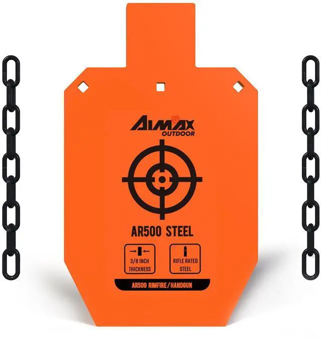 Main image of AR500 Steel Targets Combo with Metal Chains, 3/8 Thick Metal Gong Silhouette Targets for Outdoor Range and Shooting Practice, Neon Orange Color