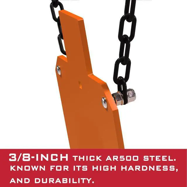 Alt view image 2 of 6 - AR500 Steel Targets Combo with Metal Chains, 3/8 Thick Metal Gong Silhouette Targets for Outdoor Range and Shooting Practice, Neon Orange Color