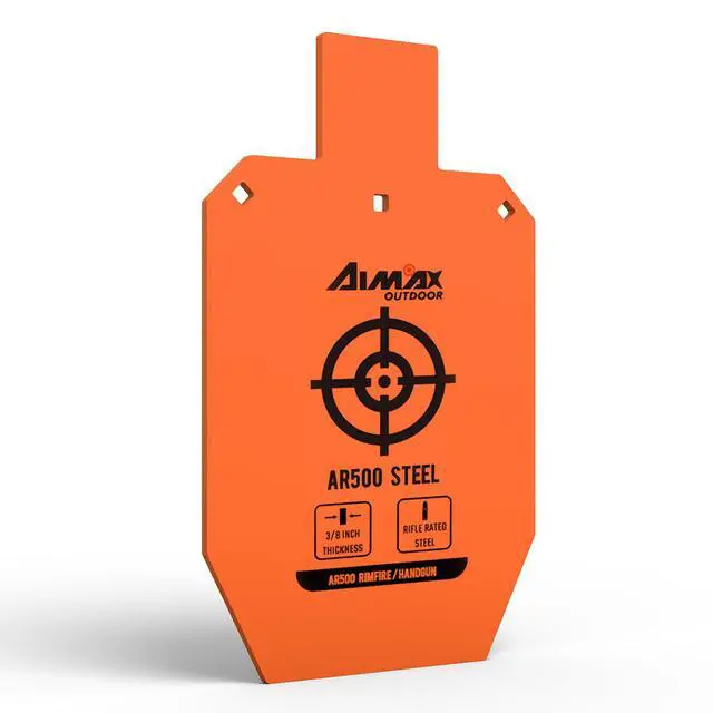 Alt view image 3 of 6 - AR500 Steel Targets Combo with Metal Chains, 3/8 Thick Metal Gong Silhouette Targets for Outdoor Range and Shooting Practice, Neon Orange Color