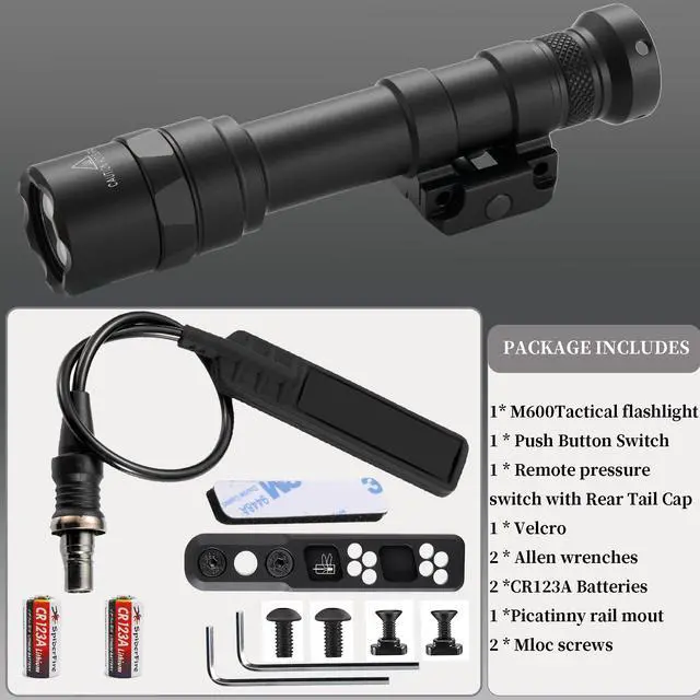 Alt view image 7 of 7 - Tactical Flashlight 800 Lumens with Remote Pressure Switch and M-Mount, Picatinny Mount (600)