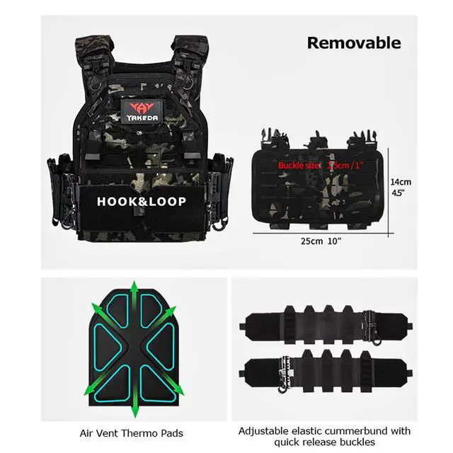 Alt view image 3 of 6 - YAKEDA Tactical Outdoor Vest for Men /1000D Nylon Quick Release Laser-Cutting Modular Lightweight Vest